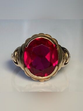 Antique Victorian Art Nouveau Ruby Ring Solid 10k Yellow Gold 1900 size 5.5